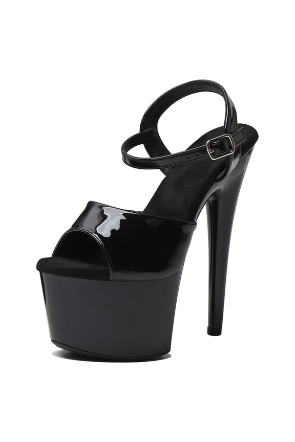 Women's 7-Inch Platform Heels, Stiletto Ankle-Strap Sexy Pole Dancing Exotic High Heel Shoes for Party & Club, Black 7