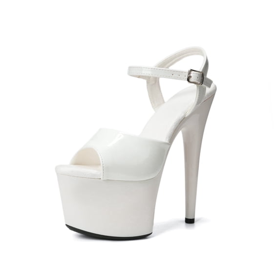 WUXIN H&P Women's 7-Inch Platform Heels, Stiletto Ankle-Strap Sexy Pole Dancing Exotic High Heel Shoes for Party & Club, White 9