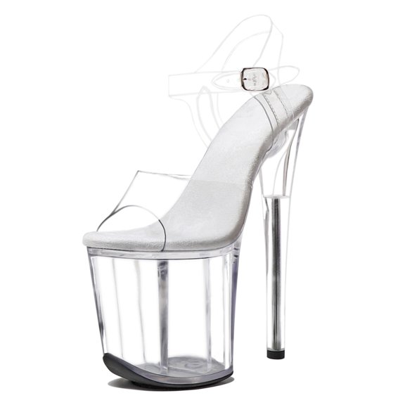 WUXIN H&P Women's 8-Inch Clear Platform Heels Pole Dancer Shoes, Stiletto Ankle-Strap Sexy Pole Dancing Exotic High Heel Shoes for Party & Club, Clear 6