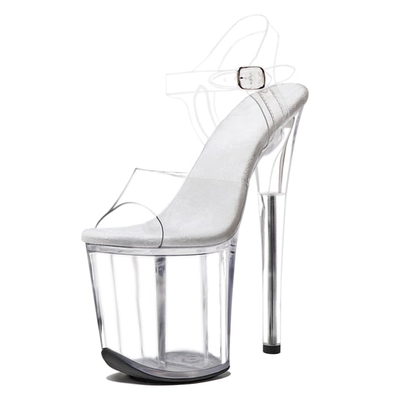 WUXIN H&P Women's 8-Inch Clear Platform Heels Pole Dancer Shoes, Stiletto Ankle-Strap Sexy Pole Dancing Exotic High Heel Shoes for Party & Club, Clear 7