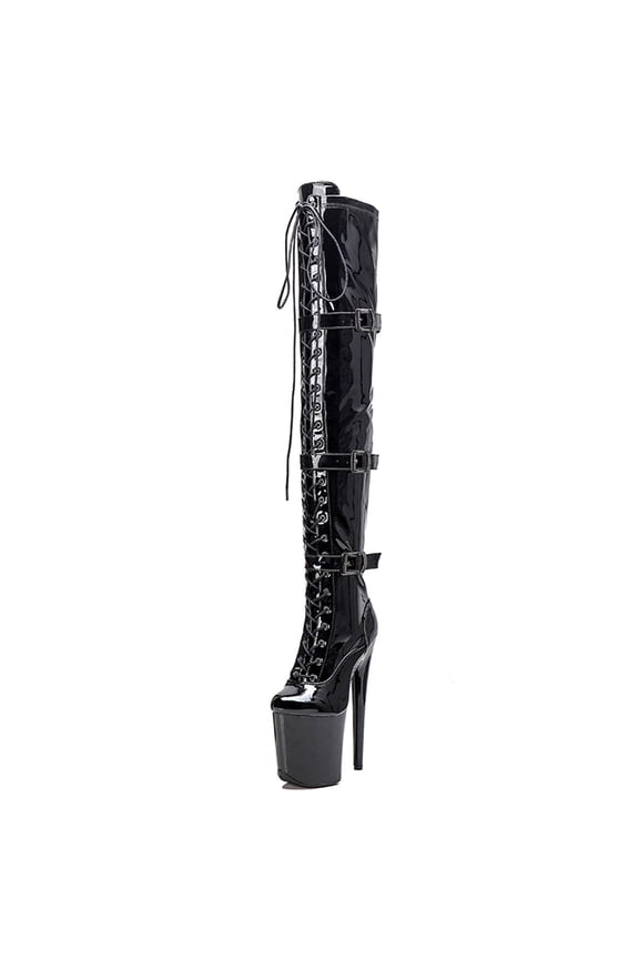 Women's 8-Inch Platform Thigh High Heel Boots, Over The Knee Plus Size,Stiletto Sexy Pole Dancing Exotic High Heel Shoes for Party & Club,Black 11