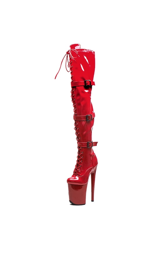 Women's 8-Inch Platform Thigh High Heel Boots, Over The Knee Plus Size,Stiletto Sexy Pole Dancing Exotic High Heel Shoes for Party & Club,Red 9