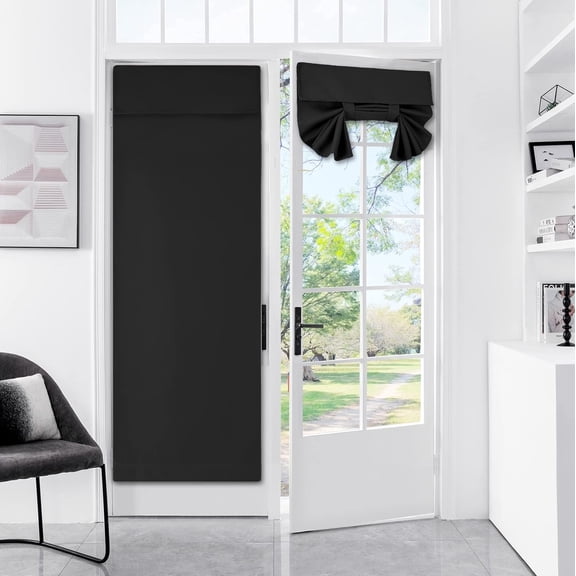 WUYIBA-100% Blackout French Door Curtains, Wrinkle Free, Room Darkening, Blocks Light and Heat Through Glass. Drill-Free Easy Installed Door Window Curtains. (Black,1 Panel, 26"x 72")