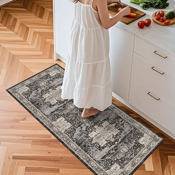 WUYIBA-2x4 Runner Rug - Perfect for Entryway/Hallway/Kitchen/Bathroom Easy to Clean & High-Traffic Durability Stain Resistant and Ultra Thin Home Daily Use - Gifts for Households/Newlyweds 2x4 Black