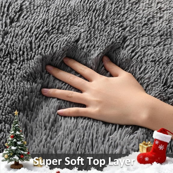 WUYIBA-2x4 Small Rug Upgrade Non Slip Throw Bedside Area Rugs, Fluffy Soft Grey Mini Bedroom Carpet, Affordable Door Entryway Indoor Inside Front Entrance Dog Mat, Home Decor Aesthetic, Nursery
