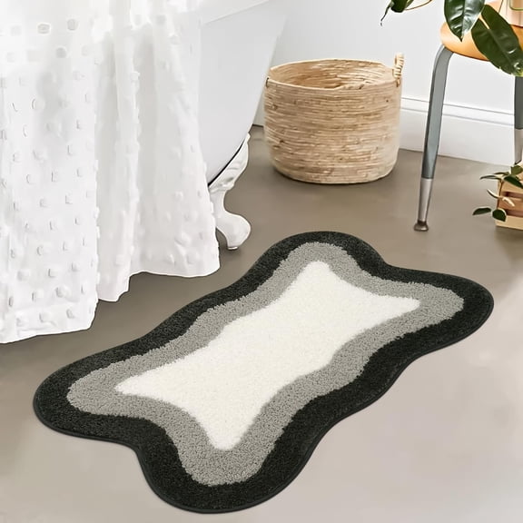 WUYIBA-Bathroom Rug Mat, 18x25 inch Extra Soft Non-Slip Gradient Gray Rugs, Absorbent Microfiber Washable Small Rug Carpet for Floor Tub Shower Black/Grey