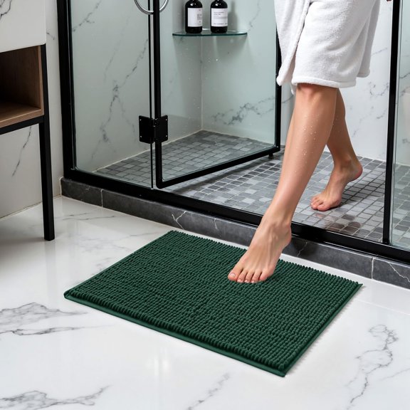 WUYIBA-Bathroom Rugs Chenille Bath Rug Soft Short Plush Bath Mat Soft Shower Mat Water Absorbent Shower Mat Quick Dry Machine Washable(Celadon,18" x 24")