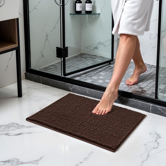 WUYIBA-Bathroom Rugs Chenille Bath Rug Soft Short Plush Bath Mat Soft Shower Mat Water Absorbent Shower Mat Quick Dry Machine Washable(Chocolate,18" x 24")