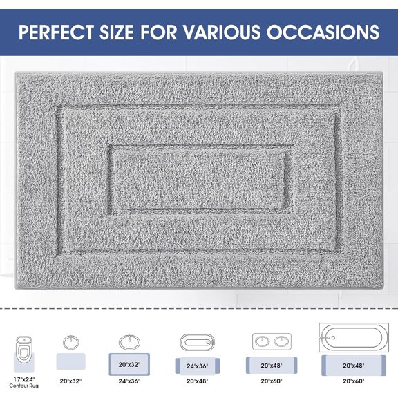 WUYIBA-Bathroom Rugs, Ultra Soft Plush Fluffy Microfiber Absorbent Bath Mat, Non-Slip Backing, Machine Washable Bath Mats for Bathroom Floor, Tub and Shower, Grey/24"x17"/Geometric