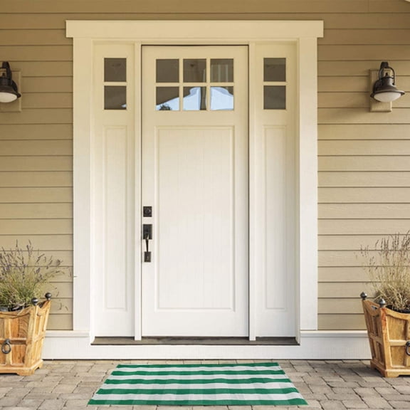 WUYIBA-Buffalo Check Rug,Plaid Outdoor Rug,Layered Door Mat,Cotton Gingham Rugs,Floor Mat for Front Porch/Runner/Bedroom/Kitchen/Farmhouse 35"x24" Green & White