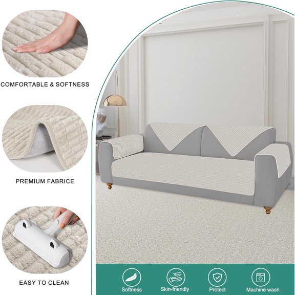 WUYIBA-Couch Arm Covers Sofa Arm Cover, Arm Chair Covers Set of 2, Non-Slip Chair Arm Covers, Arm Rest Cover for Sofa, Armchair Slipcovers Couch Protector (Cream White 20x20 inch)
