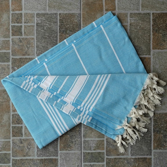 WUYIBA-Dandelion - Basic Pattern - 100% Naturally-Dyed Cotton Turkish Towel Peshtemal - 71x39 Inches - Azure