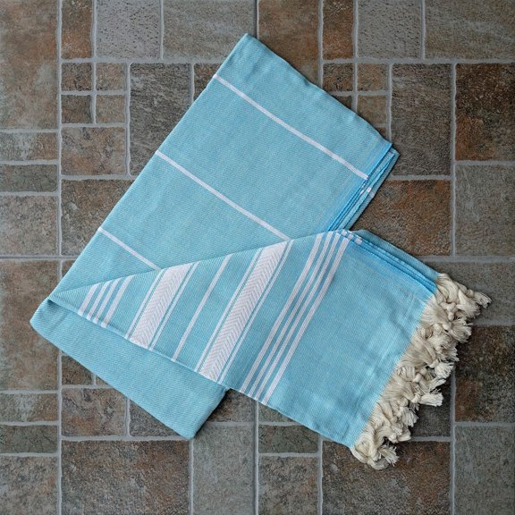 WUYIBA-Dandelion - Basic Pattern - 100% Naturally-Dyed Cotton Turkish Towel Peshtemal - 71x39 Inches - Turquoise