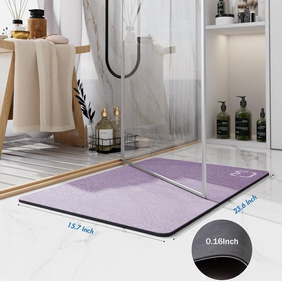WUYIBA-Diatomaceous Earth Bath Mat Rugs Quick Dry Super Absorbent Non Slip Rubber BottomThin Bathroom Mat Fit Under Door, Floor Rugs in Front of Bathtub,Shower Room,Sink,Washable, 15.7"x23.6", Laven
