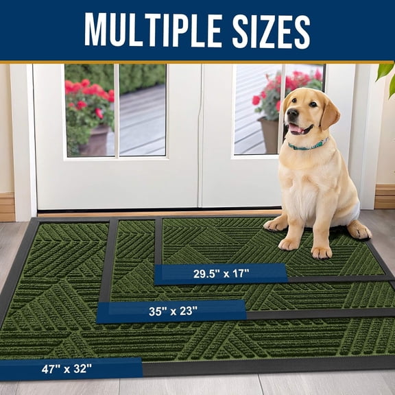WUYIBA-Front Door Mat Outside Entrance, Sturdy Natural Dirt Trapper, Heavy Duty Rubber Doormat, Low Profile Non-Slip Backing, 29.5X17 Inch, Forest Green