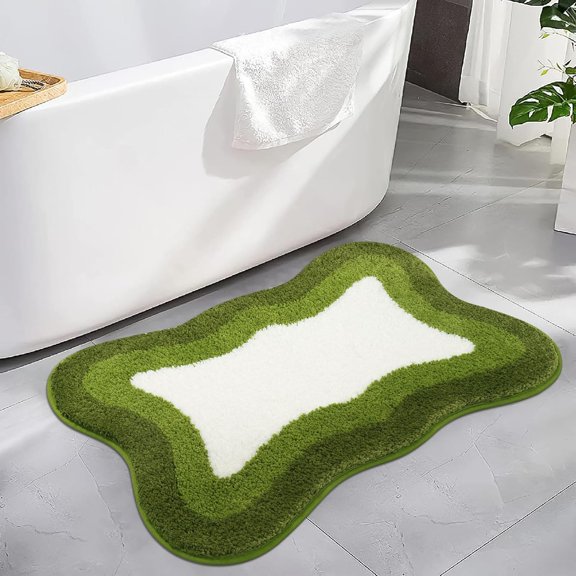 WUYIBA-Green Bath Rug 20x31 inch, Soft Non Slip Gradient Irregular Shape Rug for Bathroom Decor, Microfiber Absorbent Washable Shower Rug Tub Shower