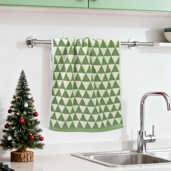 WUYIBA-Green Hand Towels for Kitchen & Bathroom (Geometric Triangle), 2 Pack Soft Lightweight Cotton Towel 13x29 Inches, Retro & Farmhouse