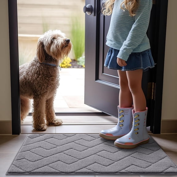 WUYIBA-Indoor Door Mat, 24x16, Dirt Resistant and Absorbent, Sturdy Non-Slip Rubber Backing, Easy to Clean, Washable Low-Profile Doormat for Entryway, Medium Gray