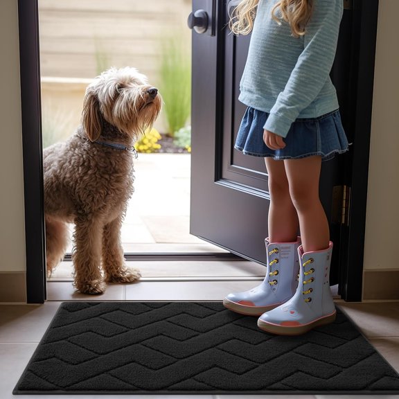 WUYIBA-Indoor Door Mat, 32x20, Dirt Resistant and Absorbent, Sturdy Non-Slip Rubber Backing, Easy to Clean, Washable Low-Profile Doormat for Entryway, Ink Black