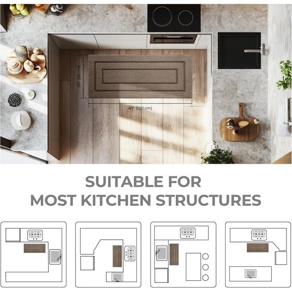 WUYIBA-Kitchen Mats for Floor Resist Dirt Kitchen Rugs Non Slip Washable, Long Rug Runner for Sink Laundry Thick Durable Polypropylene Comfort Standing, 47" x 20", Light Brown