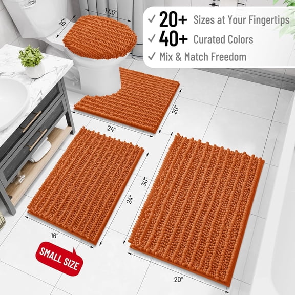 WUYIBA-Luxury Bathroom Rugs 24x16, Extra Soft Thick Absorbent Shaggy Chenille Bath Rugs, Non-Slip Machine Wash Dry, Bath Mats for Bathroom Floor, Tub and Shower, Home Decor Accessories, Clay