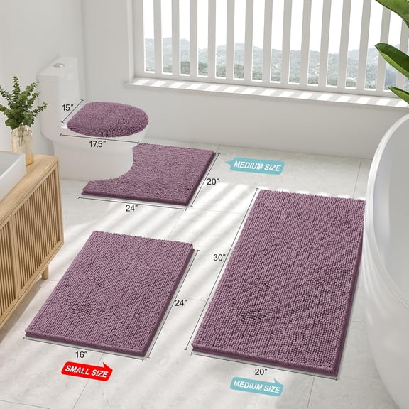 WUYIBA-Luxury Chenille Toilet Rugs U-Shaped 24x20, Soft Absorbent Non-Slip Contour Bathroom Rugs for Toilet, Machine Washable Contoured Bath Mats, Deep Plum