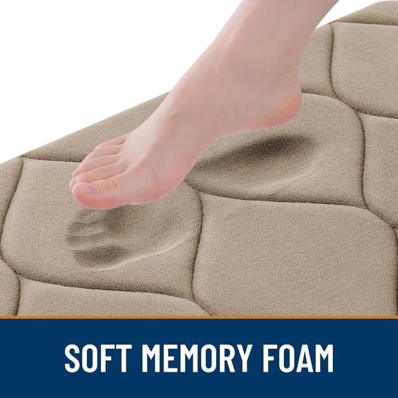 WUYIBA-Memory Foam Bath Mat 24"x16", Ultra Soft Non-Slip Bathroom Rug, Plush Water Absorbent Quick Dry and Machine Washable Floor Mat for Shower, Tub & Home Decor, Tan