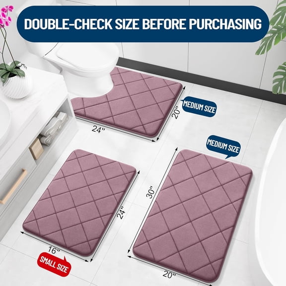WUYIBA-Memory Foam Bath Mat 24x16, Ultra Soft and Absorbent Bathroom Rugs, Machine Washable, Comfortable Bath Carpet for Bathroom Floor, Tub and Shower, Deep Plum