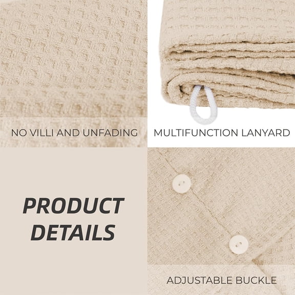 WUYIBA-Microfiber Hair Drying Towel with Button 1Pack Khaki Waffle Long Hair Head Wraps Twist Plopping Curly Shower Turban Terry Cloth Fast Absorbent Dry Anti Frizz Hair Wraps for Women Wet Hair