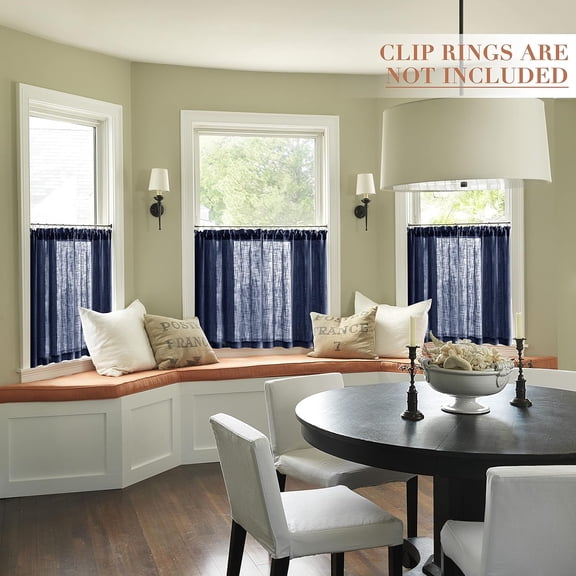 WUYIBA-Navy Blue Cafe Curtains for Kitchen Bathroom, 30 Inch Coastal Nautical Linen Textured Sheer Half Curtains for Small Windows