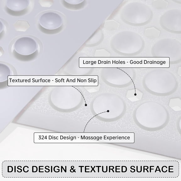 WUYIBA-Non-Slip Bathtub and Shower Mats, Power Grip Bath Mat 35 x 16.3 Inch with Suction Cups and Drain Holes for Tub Bathroom Floor Safety, Machine Washable Soft Bathmat, White
