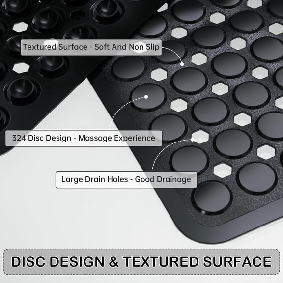 WUYIBA-Non-Slip Bathtub and Shower Mats, Power Grip Bath Mat 35 x 16.3 Inch with Suction Cups and Drain Holes for Tub Bathroom Floor Safety, Machine Washable Soft Bathmat, Black