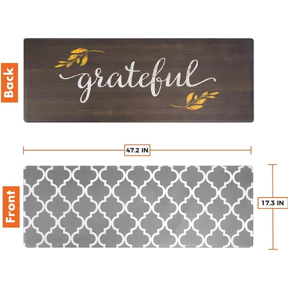 WUYIBA-OPUX Anti Fatigue Kitchen Floor Mat, Reversible Cushioned Memory Foam Kitchen Rug Pad, Waterproof Non-Slip Padded Comfort Standing Mat Laundry Home 47x17 (Farmhouse Grateful Moroccan)