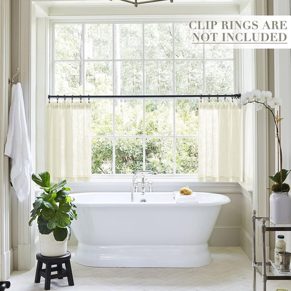 WUYIBA-Off White Small Window Curtains for Bedroom 2 Panels Set Short Tier Cafe Curtain Rod Pocket Semi Sheer Linen Textured Boho Farmhouse Window Treatments for Kitchen Bathroom 36 Inch Length Ivor