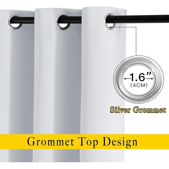 WUYIBA-Room Darkening Curtains for Living Room - Easy Care Solid Thermal Insulated Silver Grommet Light Blocking for Bedroom (2 Panels, 46 by 63, Greyish White)
