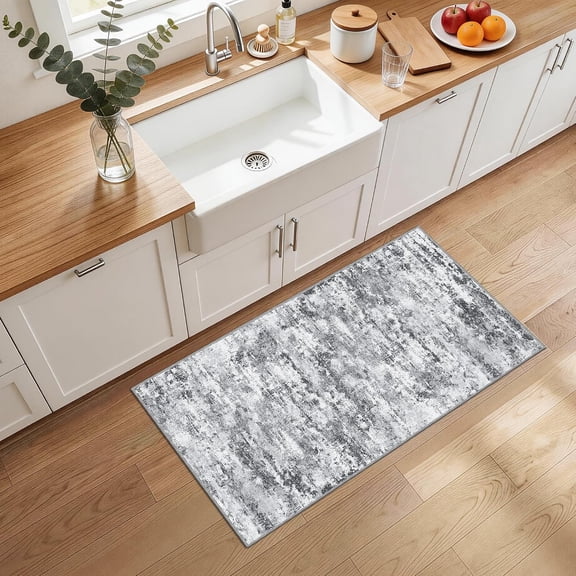 WUYIBA-Runners for Hallways Ultra Non-Slip 2x4 Washable Kitchen Rug Abstract Tear and Stain Resistance No Pile Hand-Woven Style Lightweight Runners for Entryway, Laundry Room, Bedside, Gray