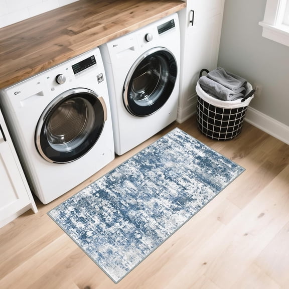 WUYIBA-Runners for Hallways Ultra Non-Slip 2x4 Washable Kitchen Rug Abstract Tear and Stain Resistance No Pile Hand-Woven Style Lightweight Runners for Entryway, Laundry Room, Bedside, Blue