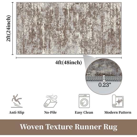 WUYIBA-Runners for Hallways Ultra Non-Slip 2x4 Washable Kitchen Rug Abstract Tear and Stain Resistance No Pile Lightweight Runners for Entryway, Laundry Room, Bedside, Brown