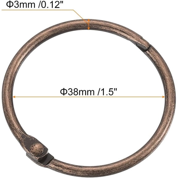 WUYIBA-Shower Curtain Rings,12pcs - Carbon Steel Round Snap Shower Curtain Hooks, 1.5 Inch Loose Leaf Binder Rings for Shower Curtain Rods (Copper)