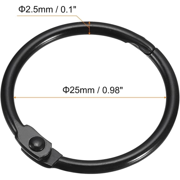 WUYIBA-Shower Curtain Rings, 12pcs - Carbon Steel Round Snap Shower Curtain Hooks, 1 Inch Loose Leaf Binder Rings for Shower Curtain Rods (Black)
