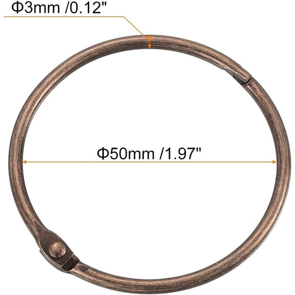 WUYIBA-Shower Curtain Rings,12pcs - Carbon Steel Round Snap Shower Curtain Hooks, 2 Inch Loose Leaf Binder Rings for Shower Curtain Rods (Copper)