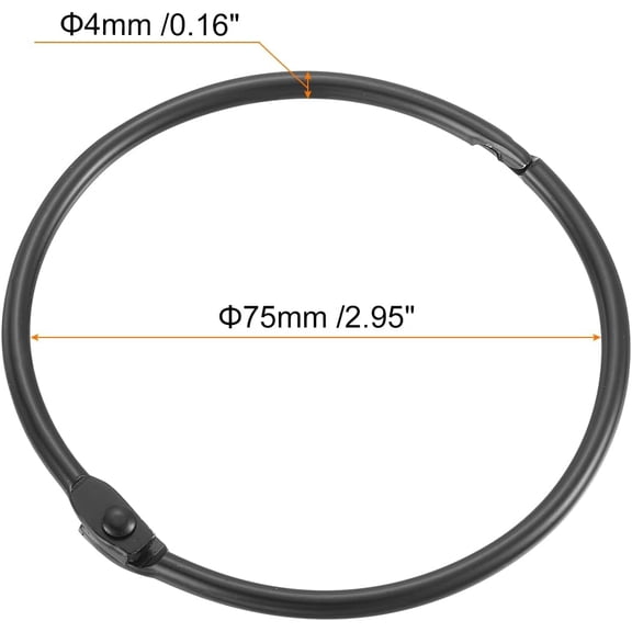WUYIBA-Shower Curtain Rings,12pcs - Carbon Steel Round Snap Shower Curtain Hooks, 3 Inch Loose Leaf Binder Rings for Shower Curtain Rods (Black)