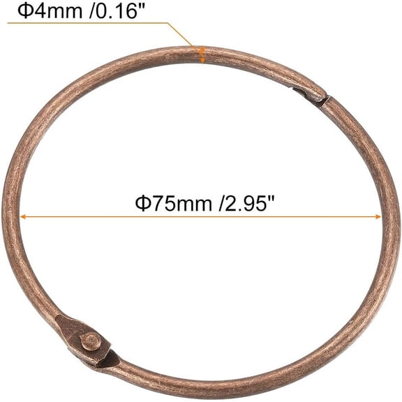 WUYIBA-Shower Curtain Rings,12pcs - Carbon Steel Round Snap Shower Curtain Hooks, 3 Inch Loose Leaf Binder Rings for Shower Curtain Rods (Copper)
