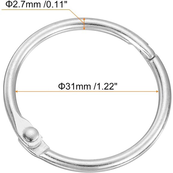 WUYIBA-Shower Curtain Rings,15pcs - Carbon Steel Round Snap Shower Curtain Hooks, 1.22 Inch Loose Leaf Binder Rings for Shower Curtain Rods (Silver)