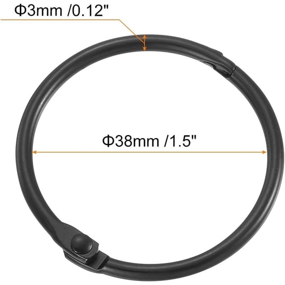 WUYIBA-Shower Curtain Rings,15pcs - Carbon Steel Round Snap Shower Curtain Hooks, 1.5 Inch Loose Leaf Binder Rings for Shower Curtain Rods (Black)