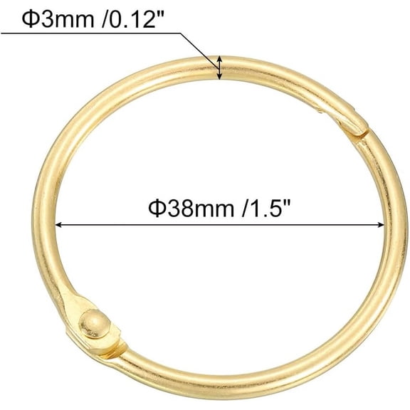 WUYIBA-Shower Curtain Rings,15pcs - Carbon Steel Round Snap Shower Curtain Hooks, 1.5 Inch Loose Leaf Binder Rings for Shower Curtain Rods (Gold)