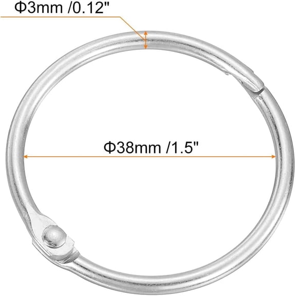 WUYIBA-Shower Curtain Rings,15pcs - Carbon Steel Round Snap Shower Curtain Hooks, 1.5 Inch Loose Leaf Binder Rings for Shower Curtain Rods (Silver)