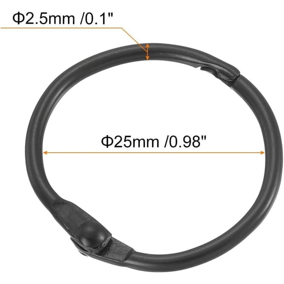 WUYIBA-Shower Curtain Rings,15pcs - Carbon Steel Round Snap Shower Curtain Hooks, 1 Inch Loose Leaf Binder Rings for Shower Curtain Rods (Black)