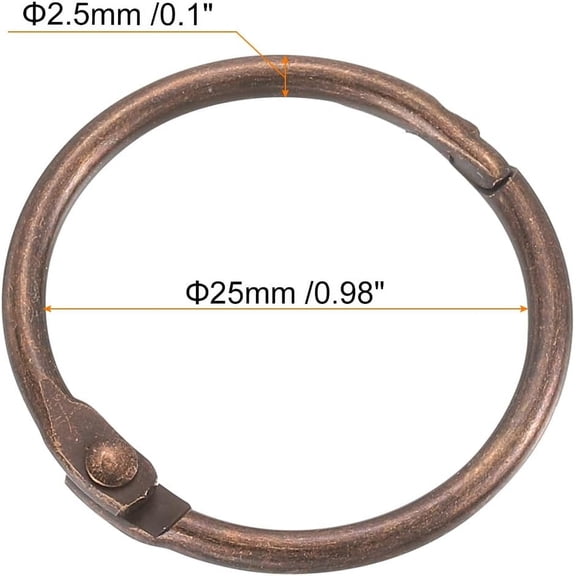 WUYIBA-Shower Curtain Rings,15pcs - Carbon Steel Round Snap Shower Curtain Hooks, 1 Inch Loose Leaf Binder Rings for Shower Curtain Rods (Copper)