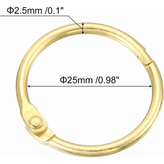 WUYIBA-Shower Curtain Rings,15pcs - Carbon Steel Round Snap Shower Curtain Hooks, 1 Inch Loose Leaf Binder Rings for Shower Curtain Rods (Gold)